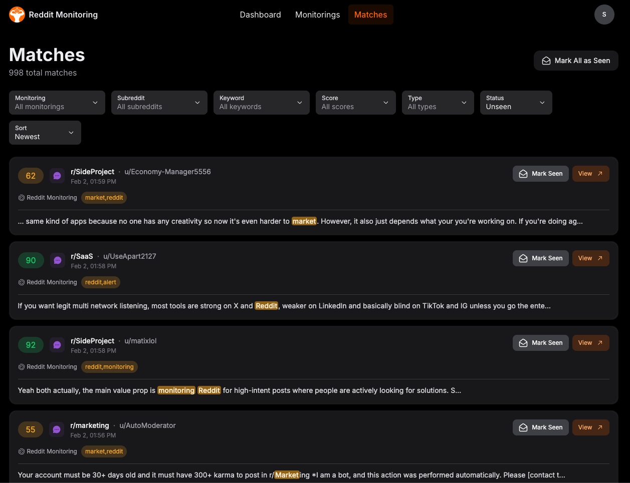 reddit monitoring ui